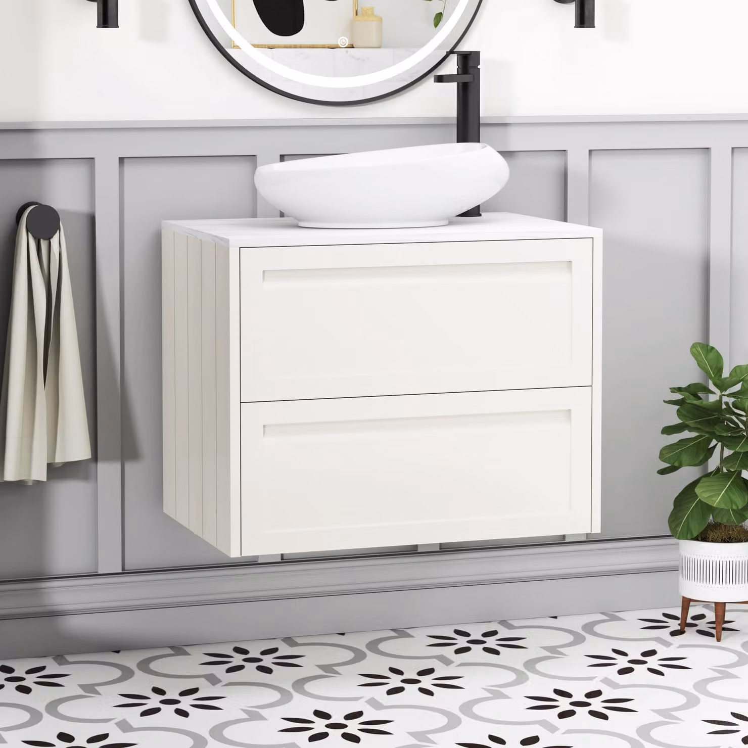 Royal Bathrooms Elmore 700mm Classic White Wall Hung 2 Drawer Vanity Unit with Nova Basin
