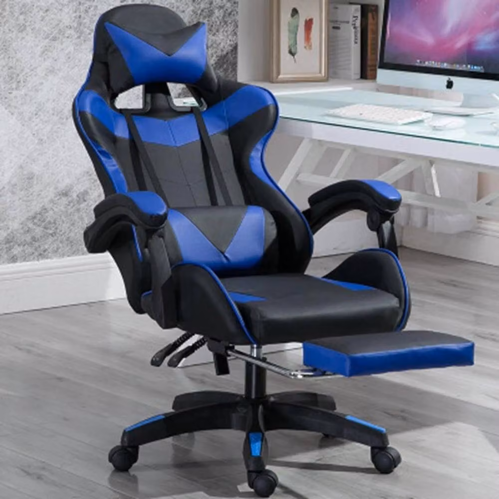 FLAVORA Swivel Recliner Gaming Chair with Footrest in Blue – 2