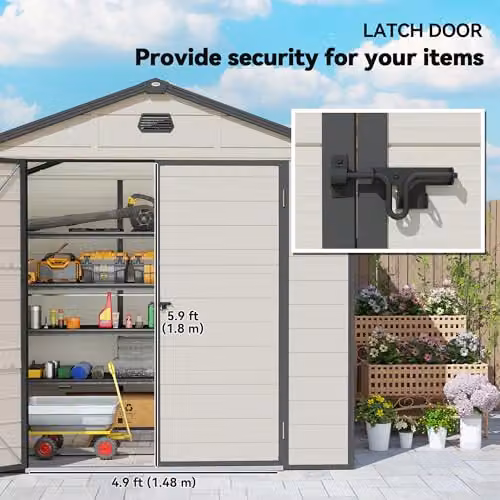Outsunny Pent Garden Storage Shed with Foundation Kit, Window and Side Vents, White – 7
