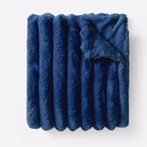 OHS Navy Blue Faux Fur Fleece Throw Blanket, W/D: 120 x 150 cm – 4