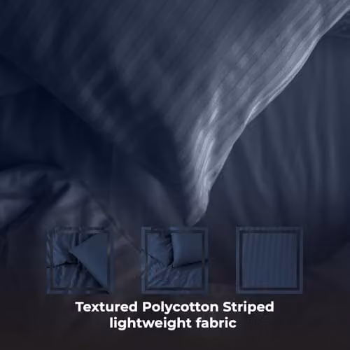 MHG Textiles Blue Striped Cotton-Rich Polycotton Duvet Cover Set with Pillowcases, W/D/H: 200 x 200 cm – 3