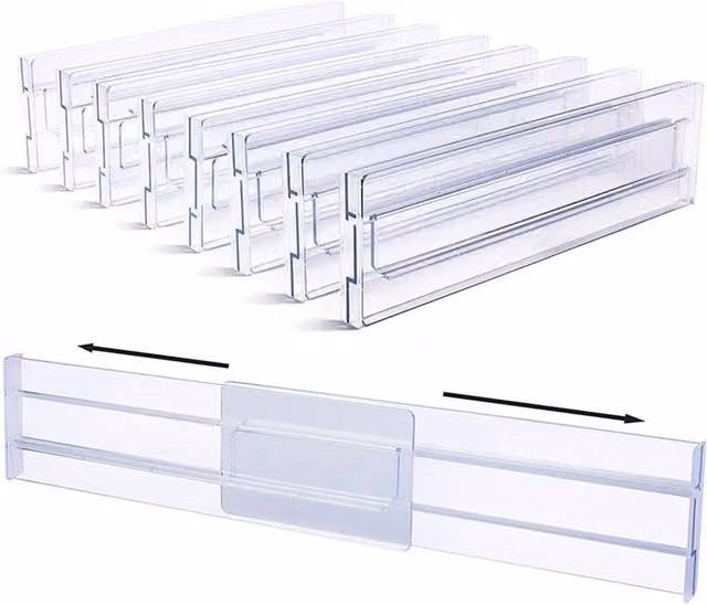 Nordara 8-Piece Adjustable Plastic Drawer Divider Storage Organiser in Transparent