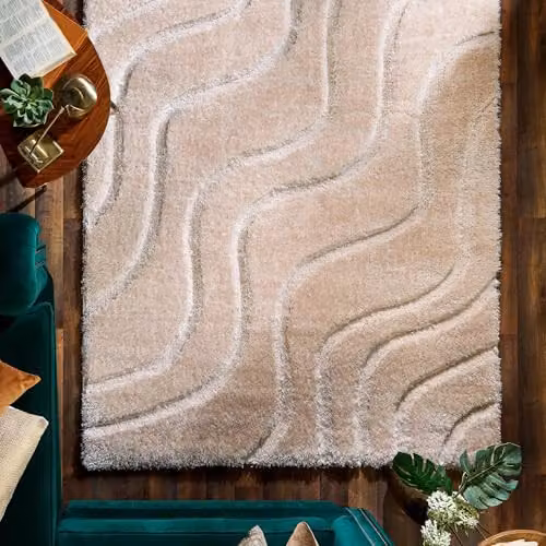 Phoenox Textiles Limited Origins Soft Carved Wave Rectangular Rug in Beige, W: 80 cm, L: 150 cm – 2