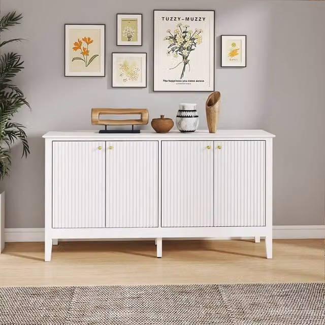 Melody Maison Hales White Large 4 Door Sideboard with Gold Knobs