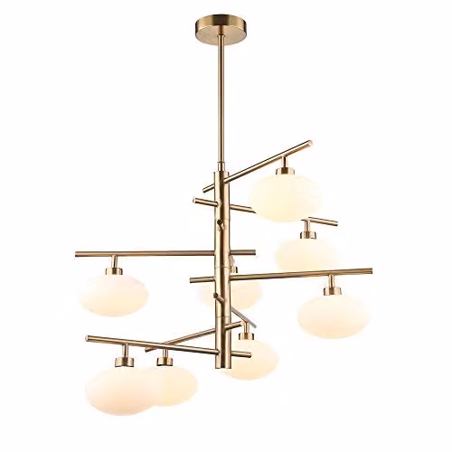Italux Fiorenzo Modern Hanging Pendant Light in Brass and White with 8 G9 Lights