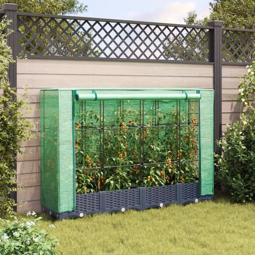 Berkfield Home Raised Bed with Greenhouse Cover in Black Rattan Look, W: 160 cm, D: 40 cm, H: 123 cm – 2