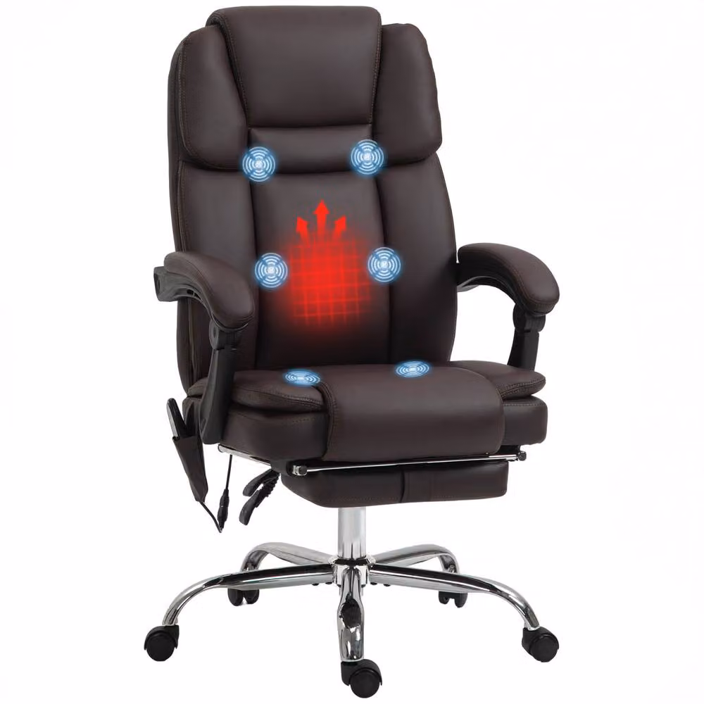 Rolipo 6-Point Massage Office Chair in Dark Brown with Synthetic Leather and Headrest – 2