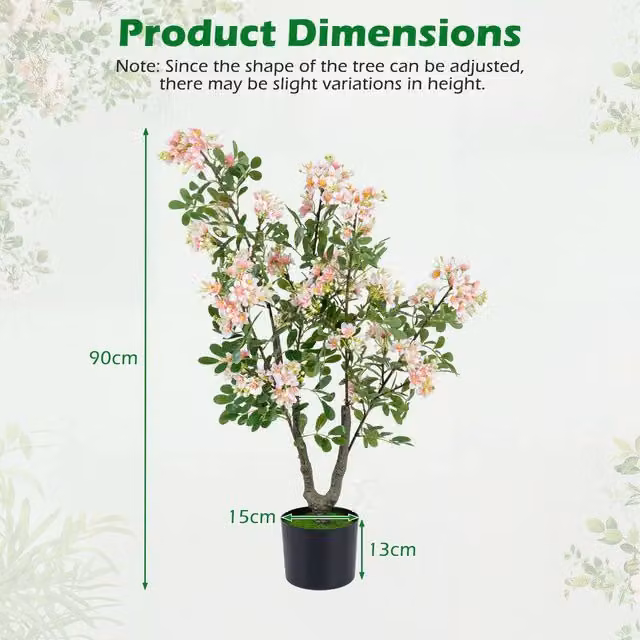 Costway Artificial Impatiens Blossom Tree with Pink Floral Accents, Height: 90 cm