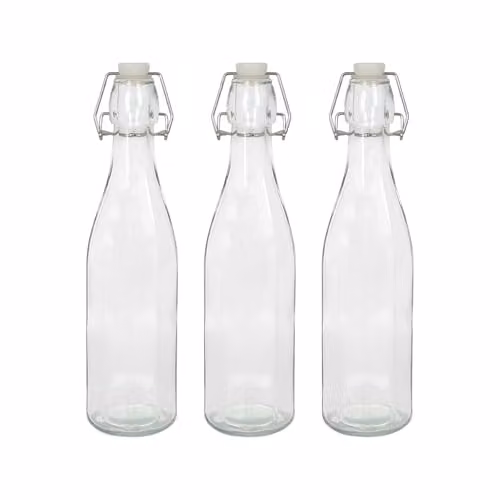 Argon Tableware Pack of 3 Reusable 520ml Glass Swing Top Bottles in Transparent
