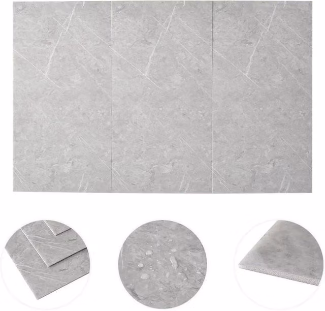 PAWNORA 10pcs Self-Adhesive Marble Look Wall Tile Stickers in Grey, Glossy Finish, W/D/H: 60 x 30 x 0.2 cm – 1