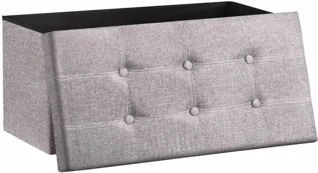 VOGREX Grey Velvet Folding Storage Box Pouffe Seat Stool, W/D/H: 38 x 38 x 38 cm – 1