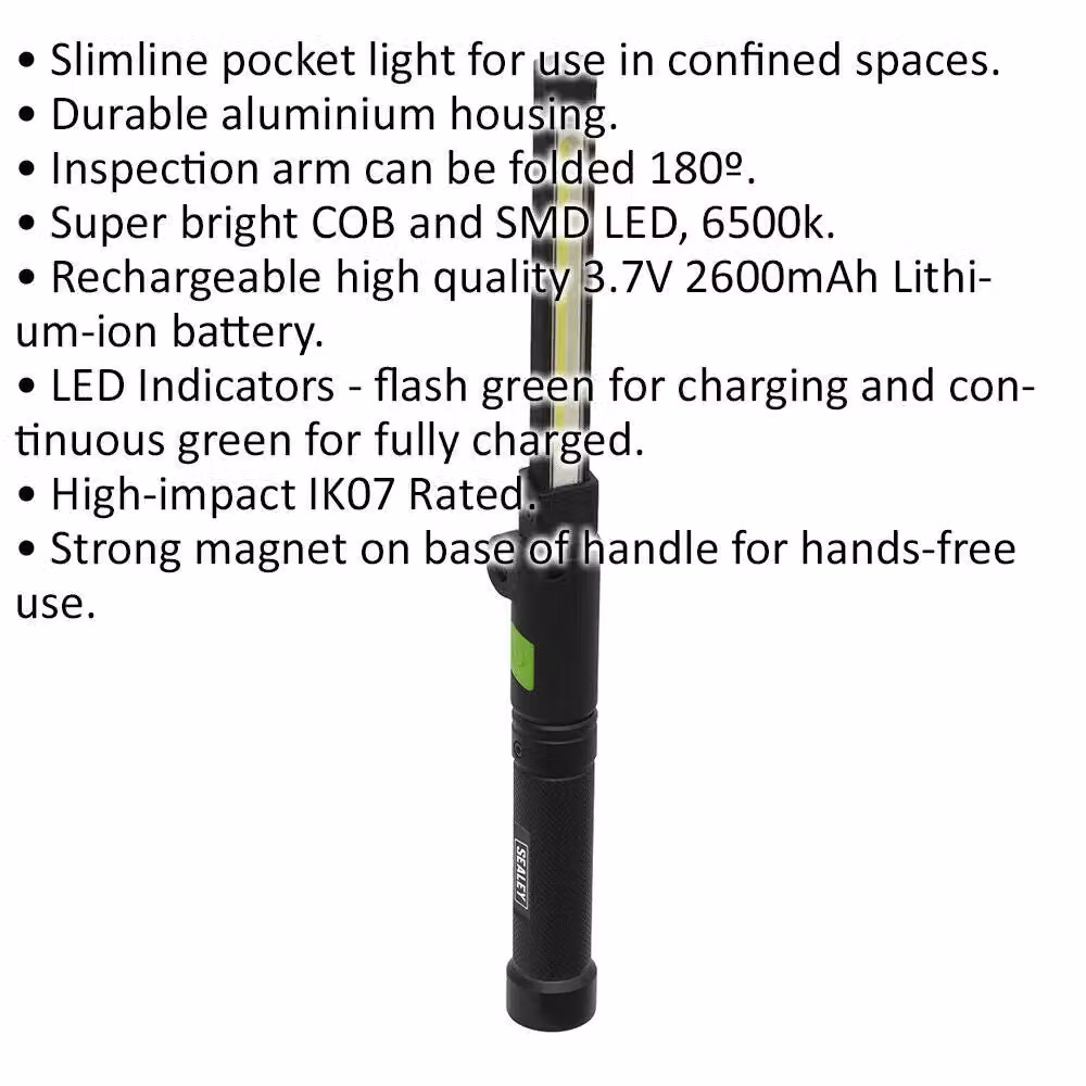 Loops Aluminium Folding Pocket Light with 2 COB and 1 SMD LED, Rechargeable and Magnetic, Black/Multicolour – 2