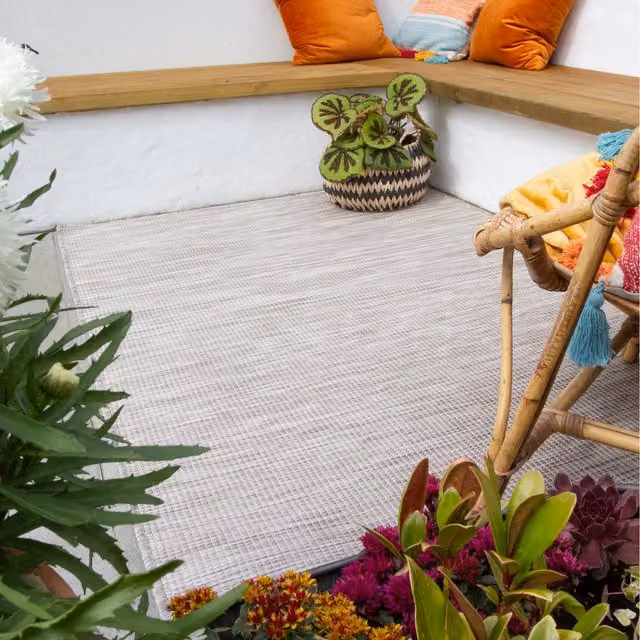 The Rug House Grey Plain Rectangular Flat Weave Indoor Outdoor Area Rug, W: 110 cm, D: 58 cm