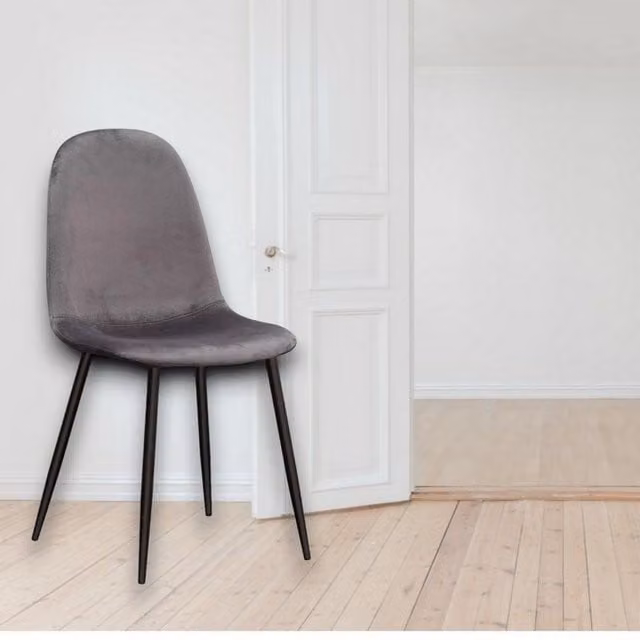 Minster Grey Velvet Dining Chair with Black Metal Frame, W44 x D52 x H86 cm