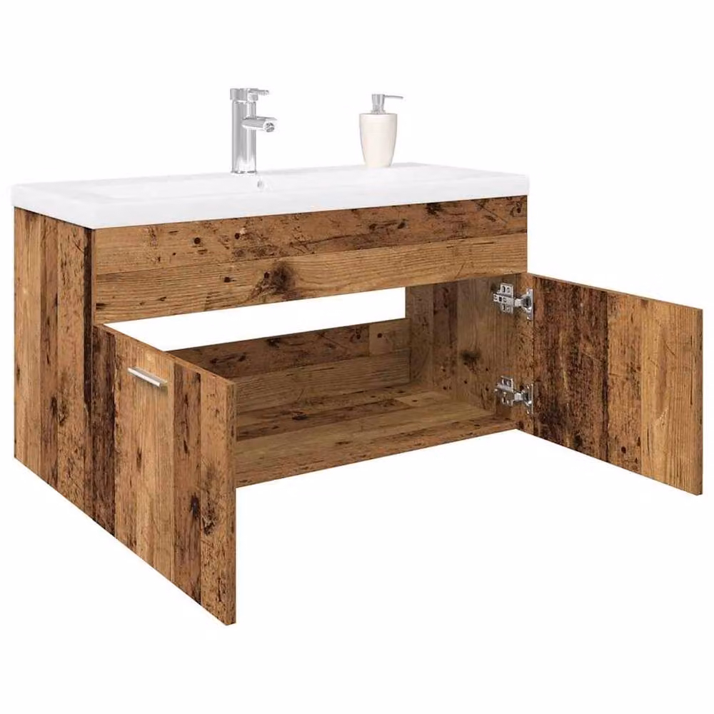 Berkfield Home Sink Cabinet with Built-in Basin in Old Wood Brown, W/D/H: 46.0 x 38.5 x 90.0 cm – 2