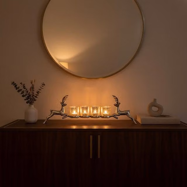 Orsina Antler Design 4 Tea Light Holder in Silver Finish