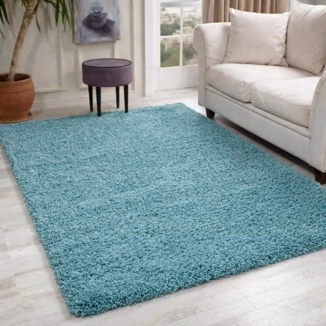 Desire Rugs Plain Modern Fluffy Shaggy Area Rug in Blue, W: 60 cm x L: 110 cm