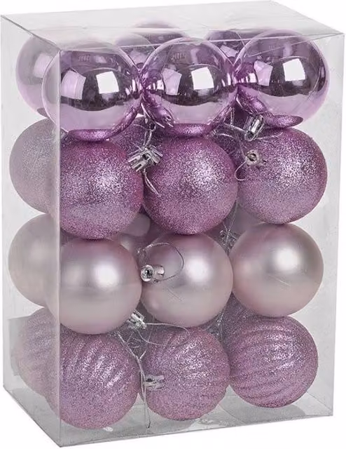 KDMD Pink Shatterproof Round Christmas Baubles, 24 Pack, Diameter: 6 cm