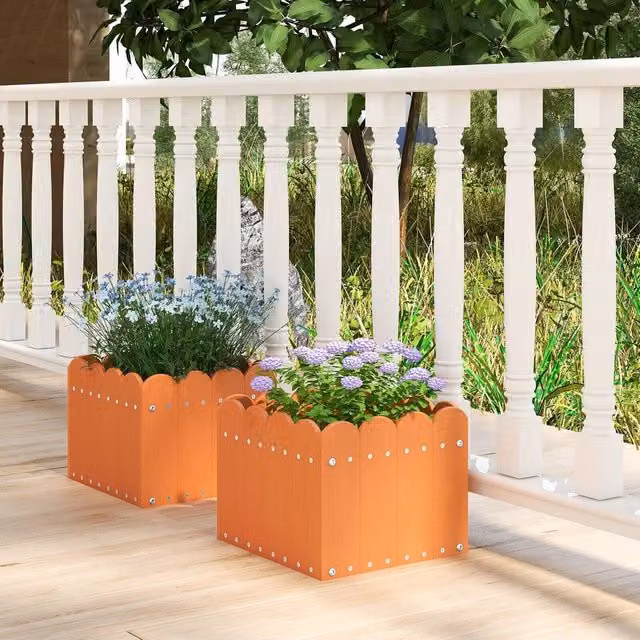 Costway 2 Pack Square HDPE Raised Garden Bed Planter Boxes in Orange, W/D/H: 32.0 x 25.0 x 30.0 cm