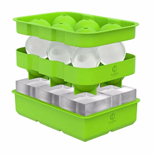 Oliver's Kitchen Silicone Ice Cube Tray Set in Green with Round and Square Moulds – 1