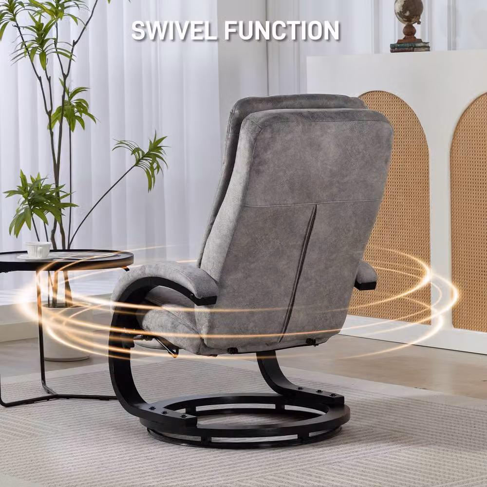 STILVORA Grey Velvet Recliner Armchair with Swivel Base and Manual Lever – 6