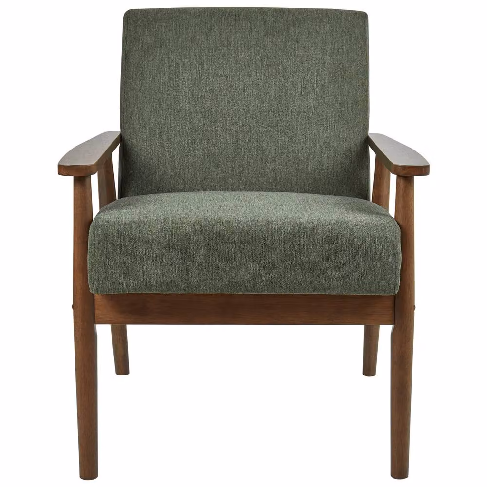 Wyld and Coco Everluxe Green Armchair with Mid-Century Retro Design and Dark Rubberwood Frame – 4