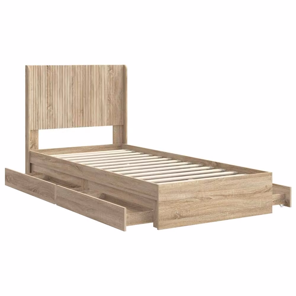 Berkfield Home Modern Bed Frame with Headboard and Lift-Up Storage in Sonoma Oak Brown, W/D/H: 100 x 200 cm – 2