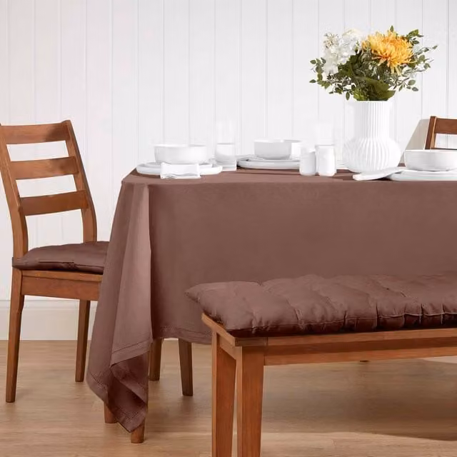 Homescapes Plain Brown Cotton Rectangular Tablecloth W/D/H: 177.8 x 177.8 x 70 cm