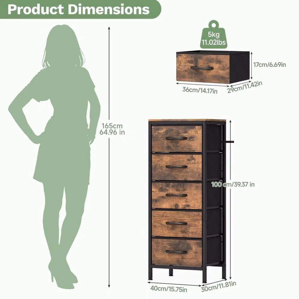 FORGEVIO 5-Drawer Chest in Rustic Brown, W/D/H: 40 x 30 x 100 cm – 2