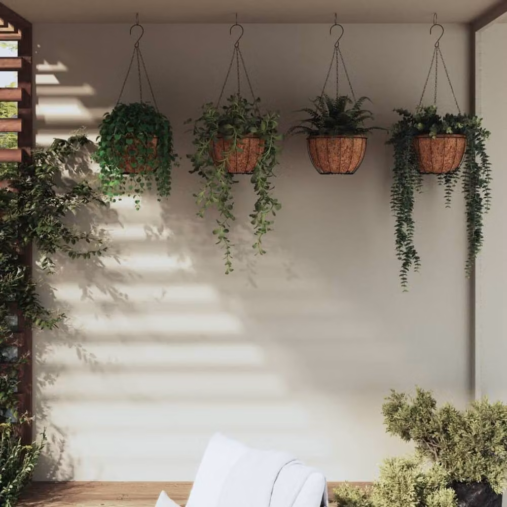 Berkfield Home Hanging Planters with Coco Liners, 4 Piece Steel Set, Black, W: 40 cm, H: 63 cm – 2