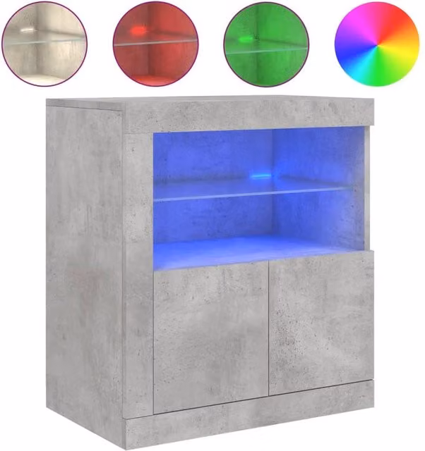Berkfield Home Modern Sideboard with Integrated LED Lights in Grey, W: 60.5 cm, D: 37 cm, H: 67 cm – 1