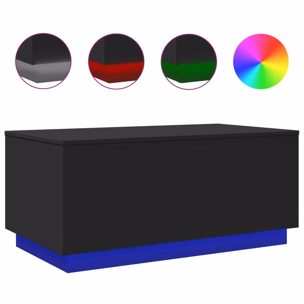 Berkfield Home Modern Black Coffee Table with LED Lights W: 90 cm, D: 50 cm, H: 40 cm – 2