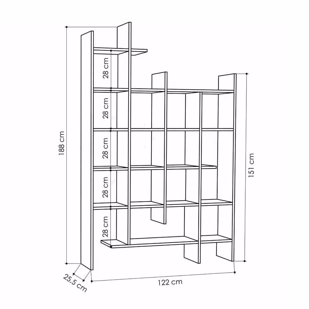 CALICOSY Manco 18-Shelf Shelving Unit in Light Oak, H 188 cm x W 122 cm x D 25.5 cm – 3
