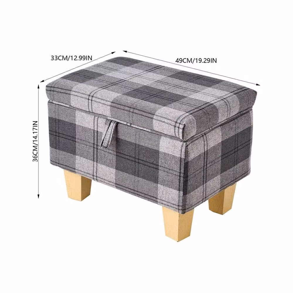KORVIXA Grey Fabric Square Ottoman Storage Box W/D/H: 49 x 33 x 36 cm – 1