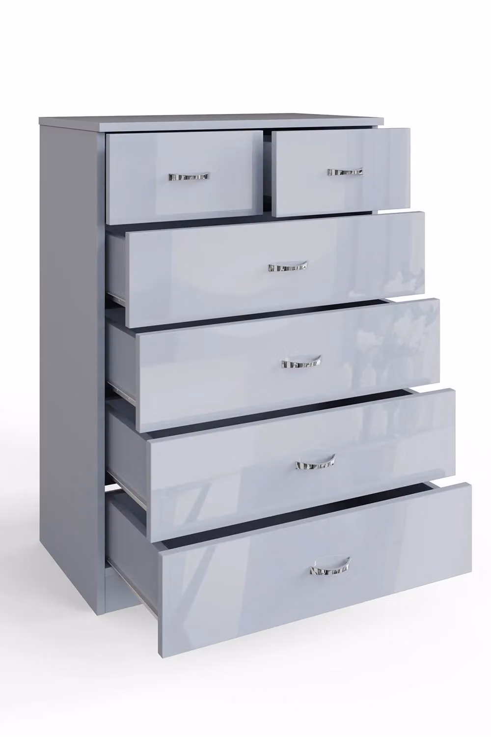 FWStyle Chilton 6 Drawer Chest in Grey Gloss, H 100 cm x W 70 cm x D 40 cm – 2
