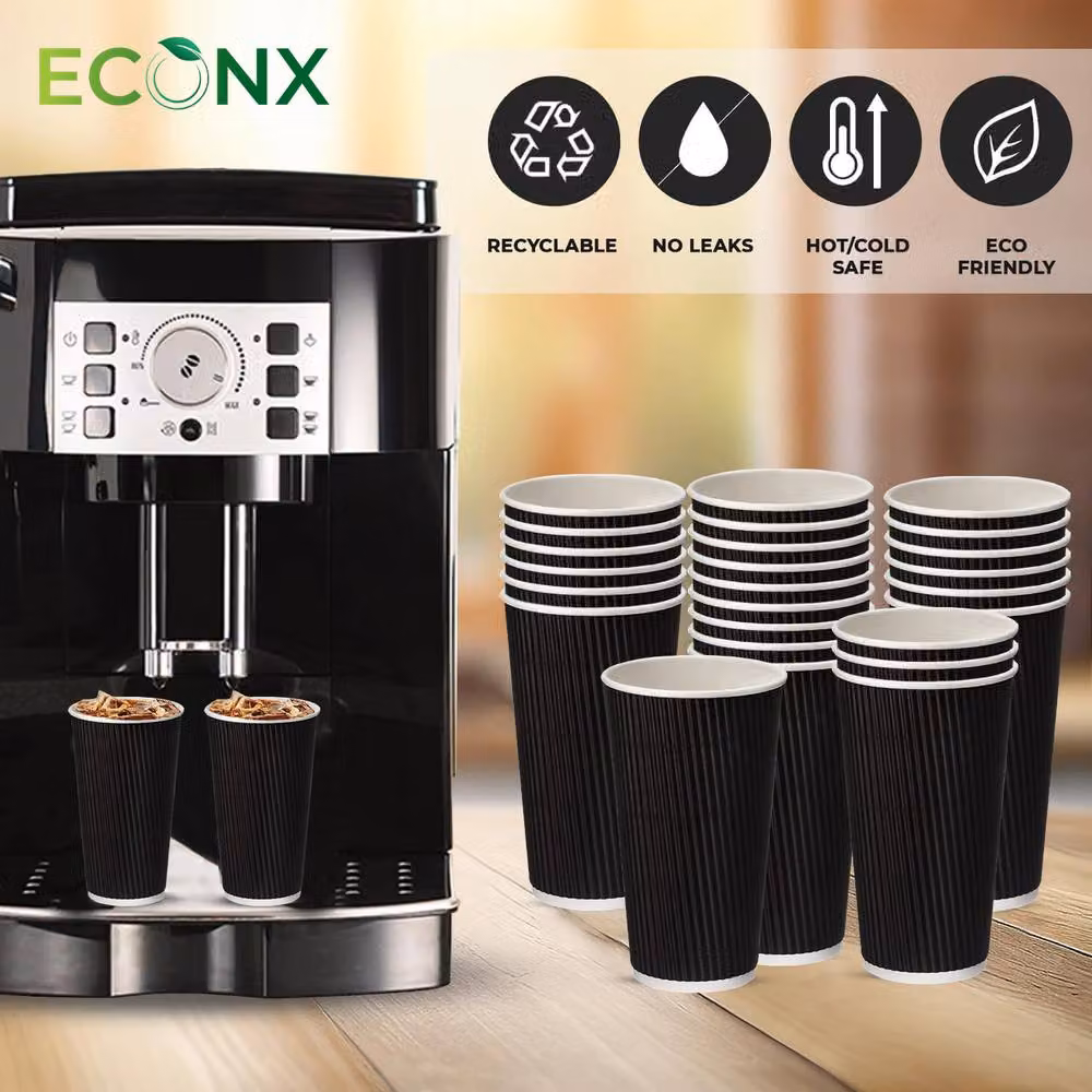 ECONX Black Triple Layer Paper Takeaway Coffee Cups with Lids, 500 Pieces – 6