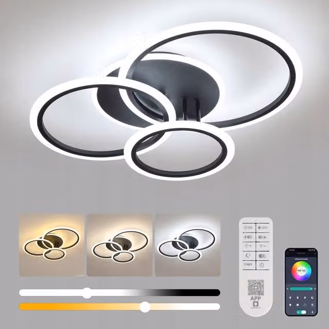 COMELY Modern Dimmable LED Ring Ceiling Light, Black, Diameter: 61 cm – 1