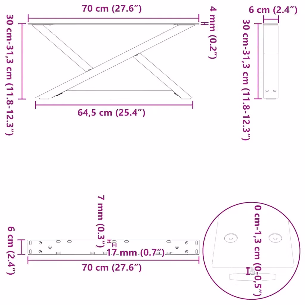 Berkfield Home Steel Coffee Table Legs, 2 Pieces, Black Matt, H: 70 cm, W: 30-31.3 cm – 5