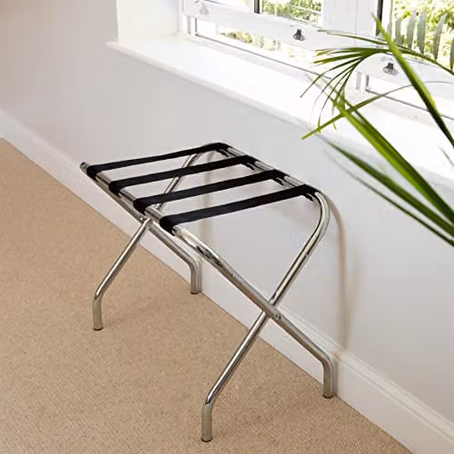Harbour Housewares Folding Metal Luggage Racks, Silver, Pack of 2 – 3
