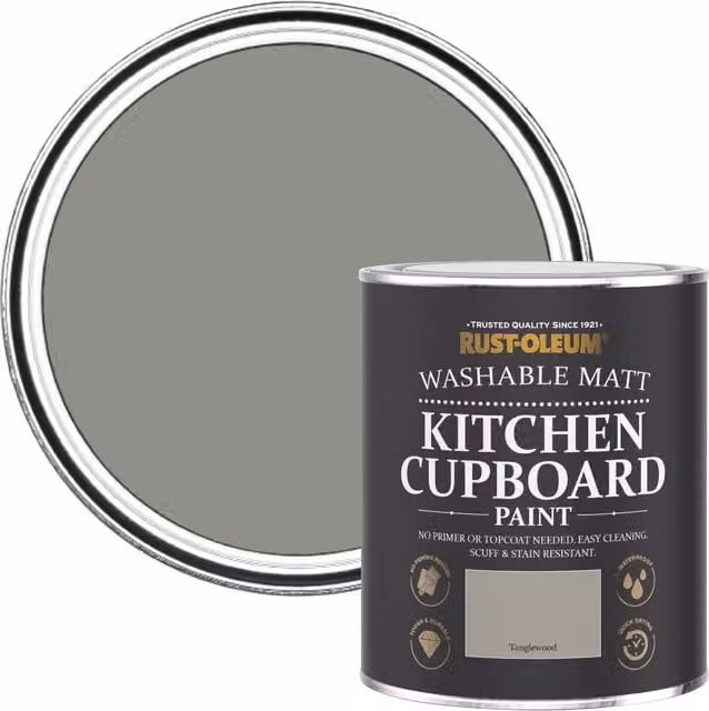 Rust-Oleum Tanglewood Kitchen Cupboard Paint in Matt Grey and Yellow, 750ml – 1