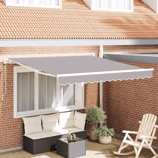 Berkfield Home Manual Retractable Folding Arm Awning in Light Grey, W: 300 cm, D: 250 cm – 1