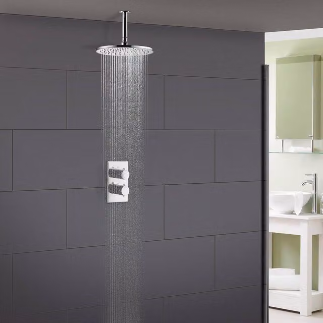Nes Home Chrome Lily Round Ceiling Mounted Overhead Shower Set in Silver – 1