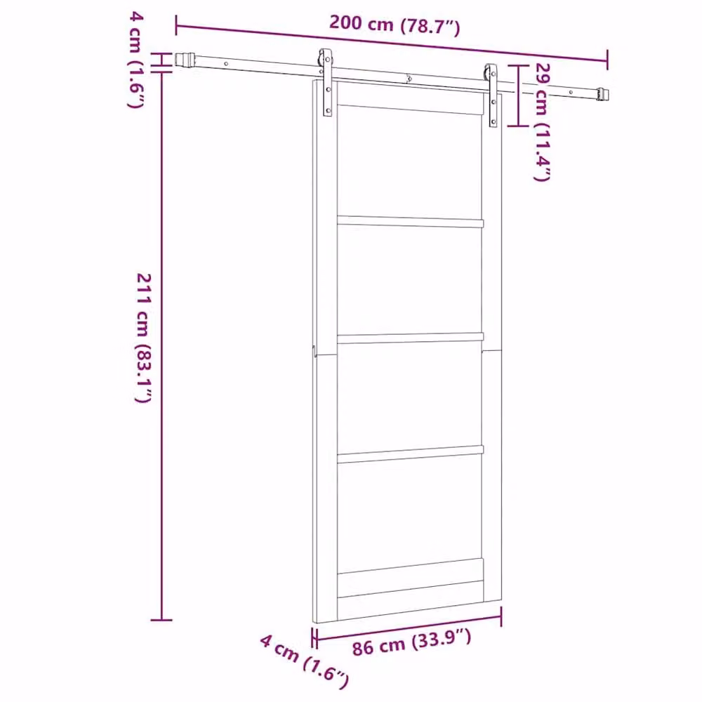 Berkfield Home Sliding Door with Hardware Set in Beige Solid Wood Pine, W: 86 cm, H: 211 cm – 2