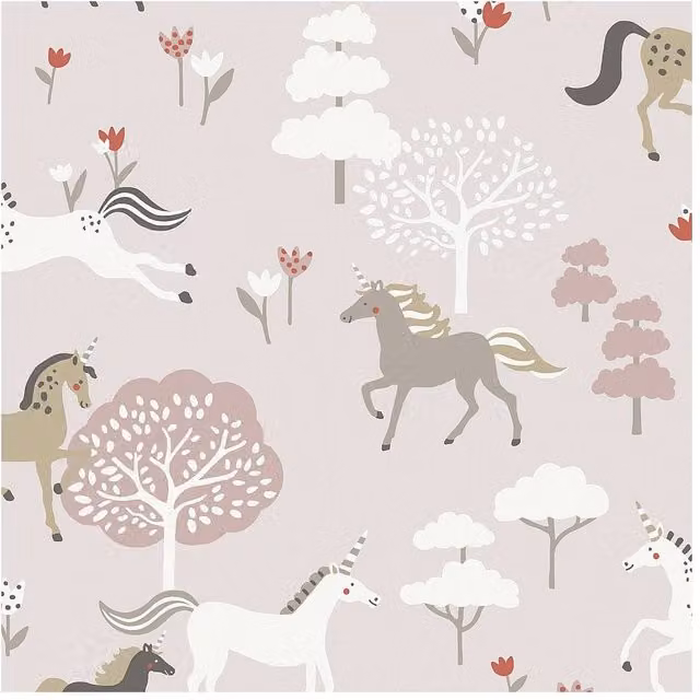 Sophie Allport Forest Ponies Chalk Blush Wallpaper in Pink, Width: 52 cm, Length: 1000 cm