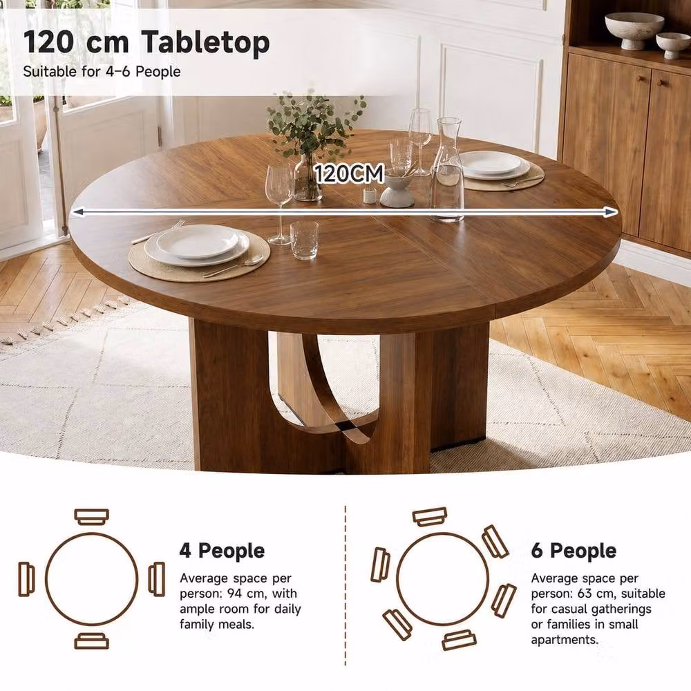 Merax Mid-Century Modern Round Pedestal Dining Table in Brown, Diameter: 120 cm, Height: 75 cm – 6