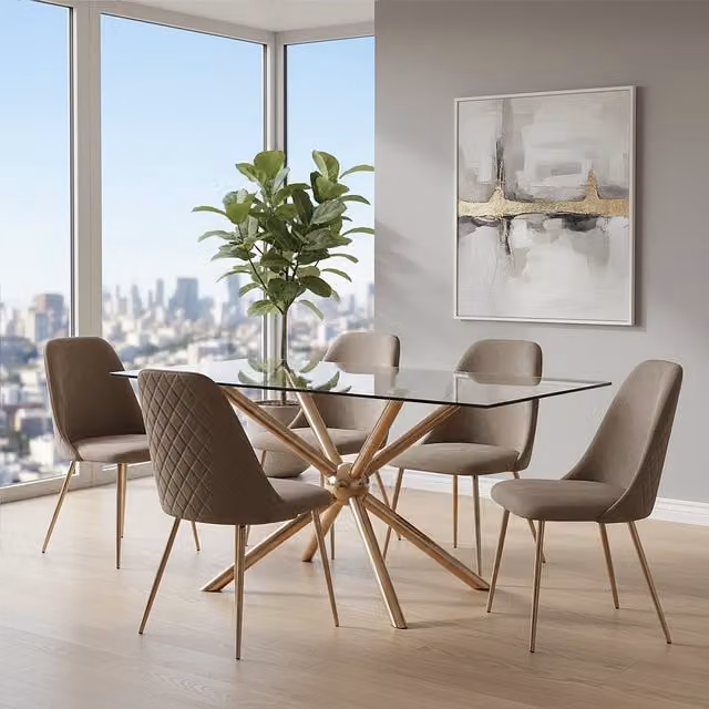 Orsina Modern Rectangular Glass Dining Table in Gold, W/D/H: 160 x 90 x 75 cm – 1