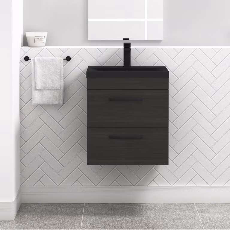 Royal Bathrooms Turin Wall Hung 2 Drawer Vanity Unit with Black Basin and Handles, Black
