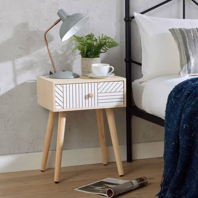 Home Source Romford 1 Drawer Bedside Table Storage Unit in Natural White