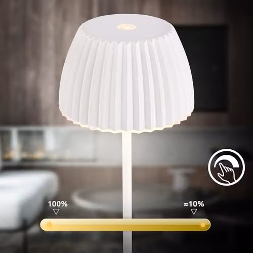 Briloner Riffle Mini Rechargeable LED Table Lamp, White, W/D/H: 8.5 x 8.5 x 20 cm – 8