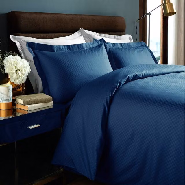 Roseley Modern Checked Cotton Duvet Cover and Pillowcase Set, Blue, 200 x 200 cm